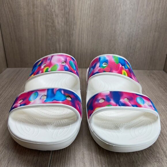 Crocs Classic Solarized Sandals Womens 12 Slip On Slide Colorful Two Strap White - Picture 5 of 9